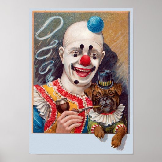 Circus clown met zijn Circus Pug Dog Poste Poster (Voorkant)