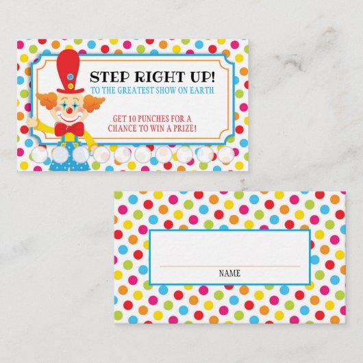 Circus Clown Punch-kaart Visitekaartje (Voorkant / Achterkant)