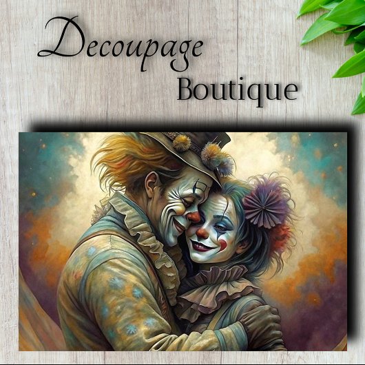 Circus Clown Romance Decoupage Tissuepapier