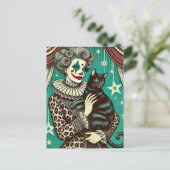 Circus Clown Vrouw en een zwarte kat Briefkaart (Staand voorkant)