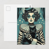 Circus Clown Vrouw en een zwarte kat Briefkaart (Voorkant / Achterkant)