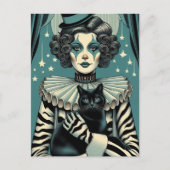 Circus Clown Vrouw en een zwarte kat Briefkaart (Voorkant)