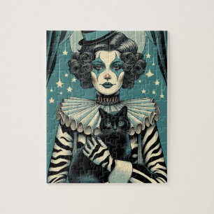 Circus Clown Vrouw en een zwarte kat Legpuzzel
