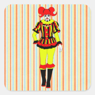 Circus Clown women side show freak horror gothic a Vierkante Sticker