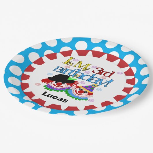 Circus Clowns 3rd Happy Birthday Paper Borden Papieren Bordje (Gekanteld)