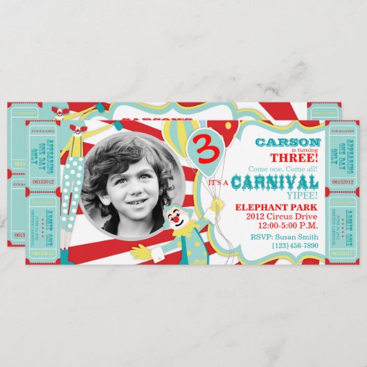 Circus Clowns Birthday Invitation T-AQRD Kaart (Voorkant / Achterkant)