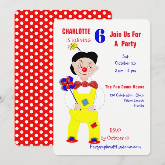 Circus Clowns Fun Kids Birthday Party Editable Kaart (Voorkant / Achterkant)