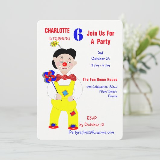 Circus Clowns Fun Kids Birthday Party Editable Kaart (Staand voorkant)