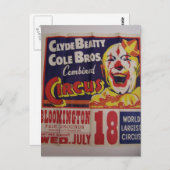 Circus, 'Clyde Beatty and Cole Bros' Retro Theater Briefkaart (Voorkant / Achterkant)