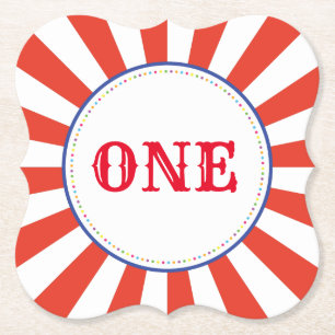 Circus Cute Colorful 1st Birthday Party Thema Kartonnen Onderzetters