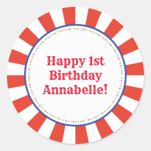 Circus Cute Colorful 1st Birthday Party Thema Ronde Sticker