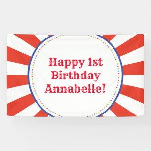 Circus Cute Colorful 1st Birthday Party Thema Spandoek