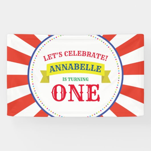 Circus Cute Colorful 1st Birthday Party Thema Spandoek (Horizontaal)