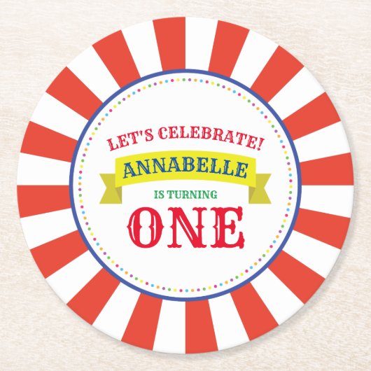 Circus Cute Kind Birthday Party  Ronde Kartonnen Onderzetter (Voorkant)