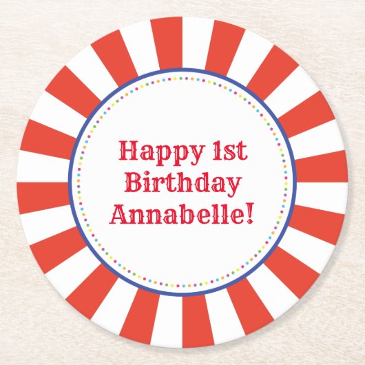 Circus Cute Kind Birthday Party  Ronde Kartonnen Onderzetter (Voorkant)