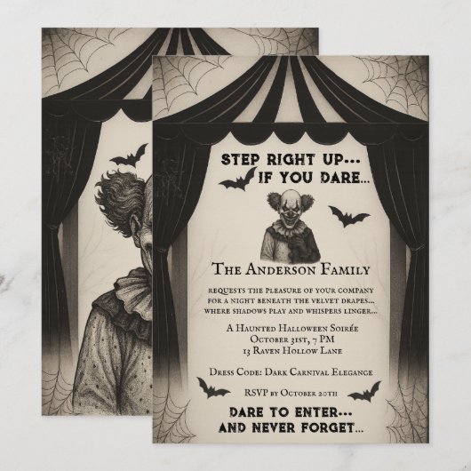  circus | Dark Carnival Soirée Halloween Kaart (Voorkant / Achterkant)
