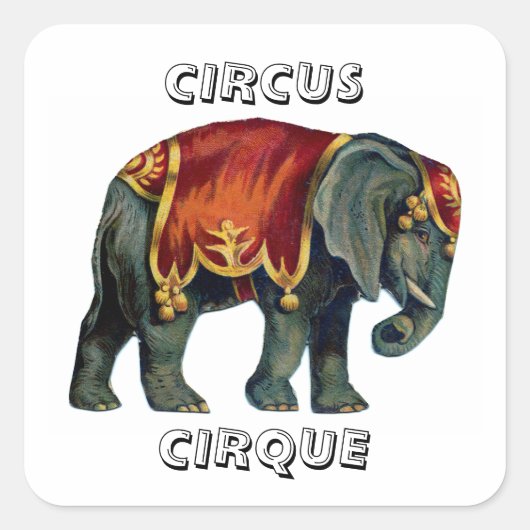  circus dat olifantencircus opvoert, poste vierkante sticker (Voorkant)