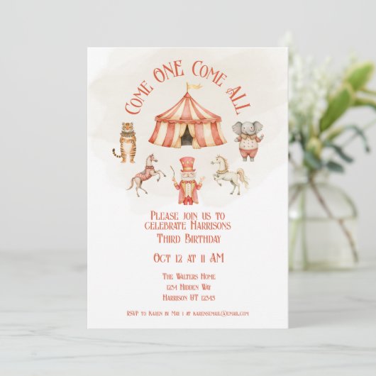 Circus Dier derde verjaardag uitnodiging (Staand voorkant)