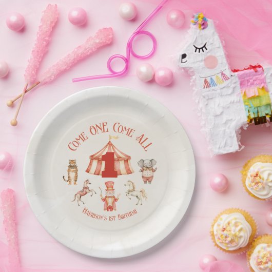 Circus dier eerste verjaardag papieren bordje (Feest)