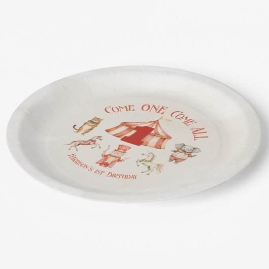 Circus dier eerste verjaardag papieren bordje (Gekanteld)