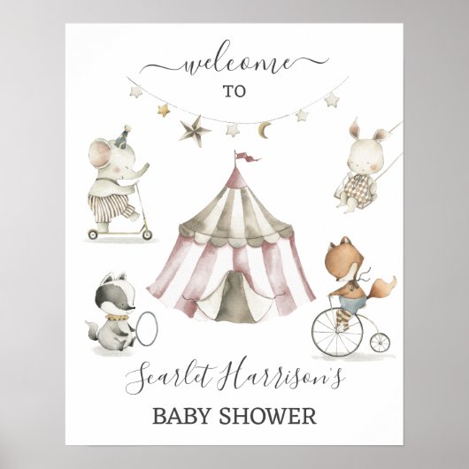 Circus Dieren Baby shower Wecome teken Poster (Voorkant)
