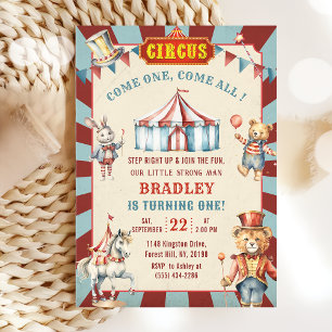 Circus Dieren Carnaval 1e Verjaardag Uitnodiging