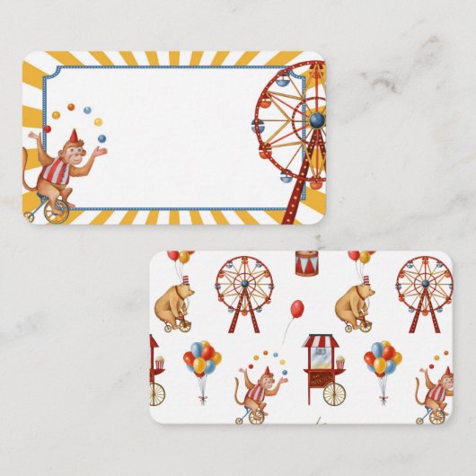 Circus dieren Carnaval plaats kaarten voor buffet Plaatskaartje (Voorkant / Achterkant)