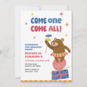 Circus Dieren Dansen Beer Kids Verjaardagsuitnodig Kaart (Voorkant)