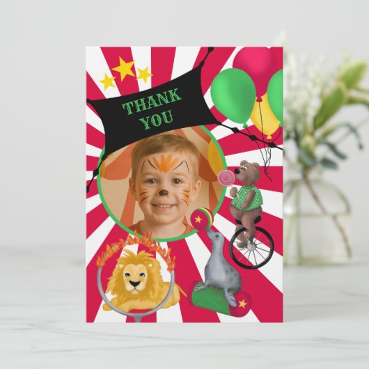 Circus Dieren Kinder Flat Dank u kaart (Staand voorkant)