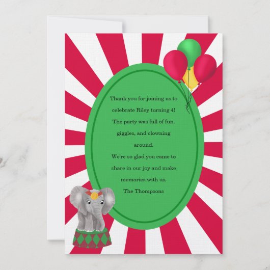 Circus Dieren Kinder Flat Dank u kaart (Achterkant)