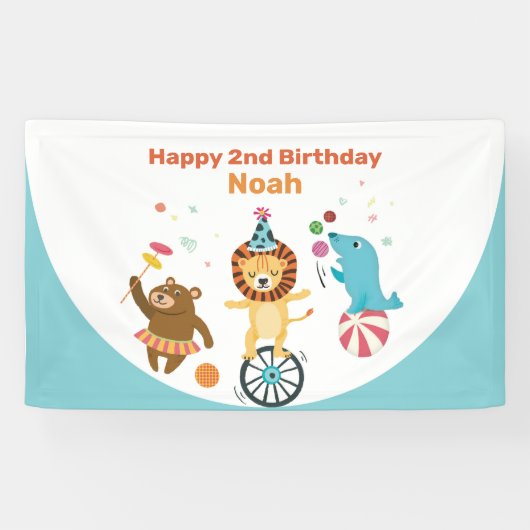 Circus Dieren Kinderen Verjaardagsfeestje Banner (Horizontaal)