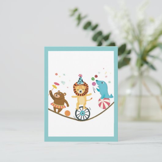 Circus Dieren Kinderverjaardagsfeestje Dank je wel Bedankkaart (Staand voorkant)