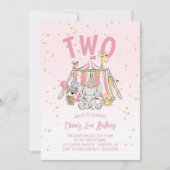 Circus Dieren Roze 2e Verjaardag Kaart (Voorkant)