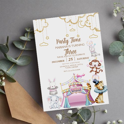 Circus Dieren Schattig Meisjesachtig 3e Verjaardag Kaart