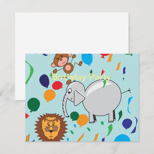 Circus Dieren Verjaardag Uitnodiging (Voorkant / Achterkant)