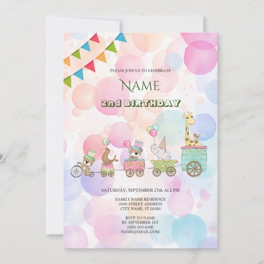 Circus Dieren Verjaardagsfeest Uitnodiging (Voorkant)