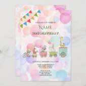 Circus Dieren Verjaardagsfeest Uitnodiging (Voorkant / Achterkant)