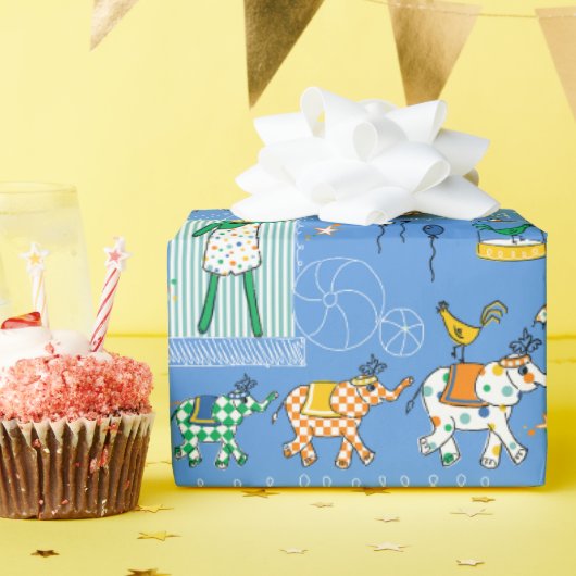 Circus Dierenperformers op blauw inpakpapier (Verjaardagsfeest)