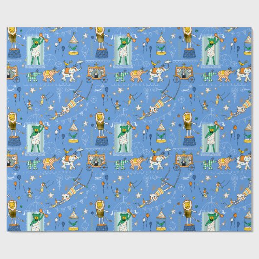 Circus Dierenperformers op blauw inpakpapier (Vlak)