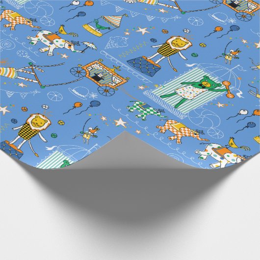 Circus Dierenperformers op blauw inpakpapier (Hoek)