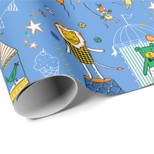 Circus Dierenperformers op blauw inpakpapier (Rol Hoek)