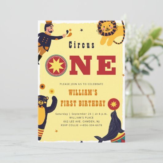 Circus Een Leuk Dieren Show 1e Verjaardag Kaart (Staand voorkant)