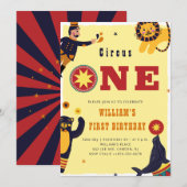 Circus Een Leuk Dieren Show 1e Verjaardag Kaart (Voorkant / Achterkant)