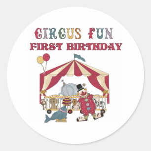 Circus eerste verjaardag ronde sticker