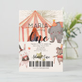 Circus Eerste Verjaardag Ticket  Kaart (Staand voorkant)
