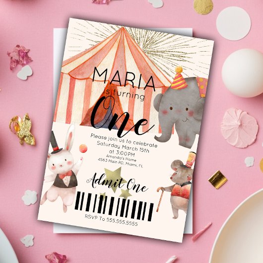 Circus Eerste Verjaardag Ticket  Kaart