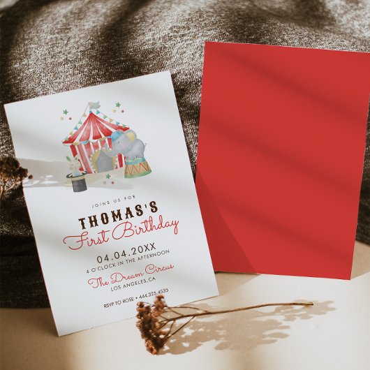 Circus Eerste Verjaardagsfeestuitnodiging Kaart