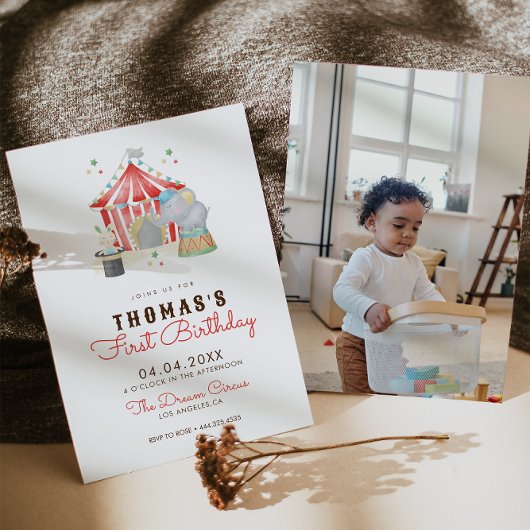 Circus Eerste Verjaardagsfeestuitnodiging Kaart