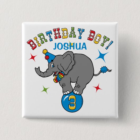 Circus Elephant 3e verjaardag Vierkante Button 5,1 Cm (Voorkant)