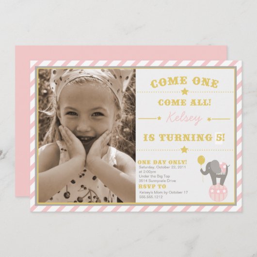  Circus Elephant - 5e verjaardag Kaart (Voorkant / Achterkant)